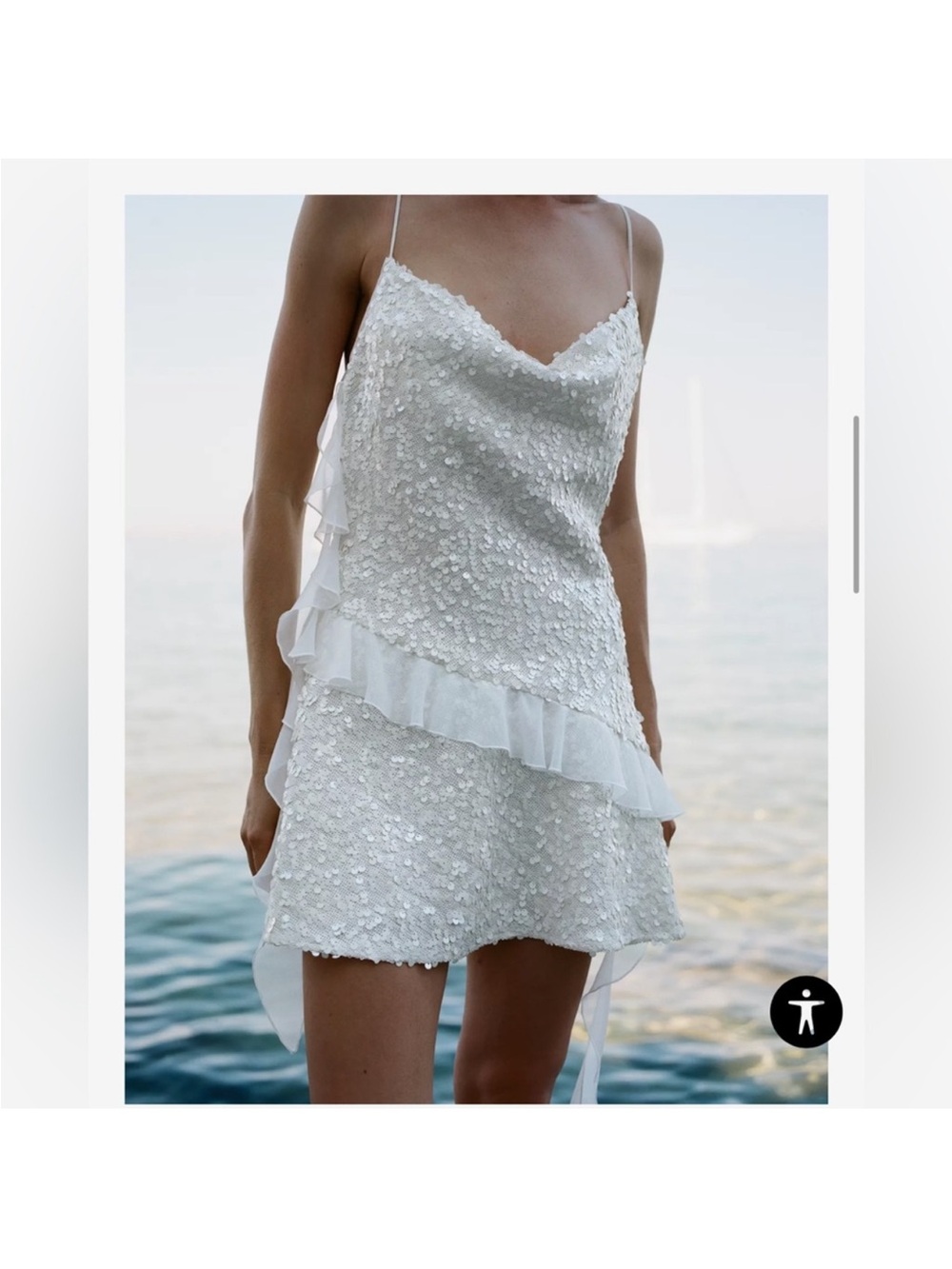 Zara White Beaded Ruffle Slip Dress